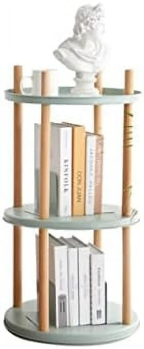 ° Rotating Bookshelf - Modern Classic Style  Sturdy  - Green Chassis  Solid Wood Frame - Multi-Tier Bookshelf (Four Levels)