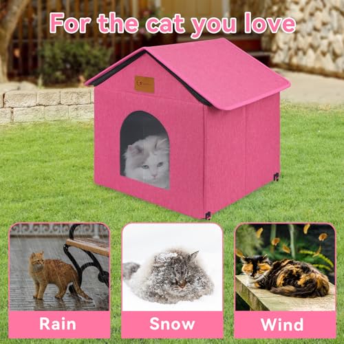 Outdoor Cat House, Cat Shelter Feral Pet Outside Waterproof Cat House for Outdoor/Indoor Cats, Insulated Cat Bed for All Seasons with Cozy Cushion, Easy to Assemble, Grey