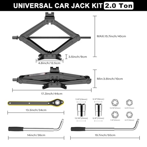 IMAYCC Car Jack 2.5 Ton/5512 lbs Universal Scissor Jack With Rubber Pad, Portable Tire Changing Kit With Lug Wrench, Emergency Kit for Sedan SUV MPV