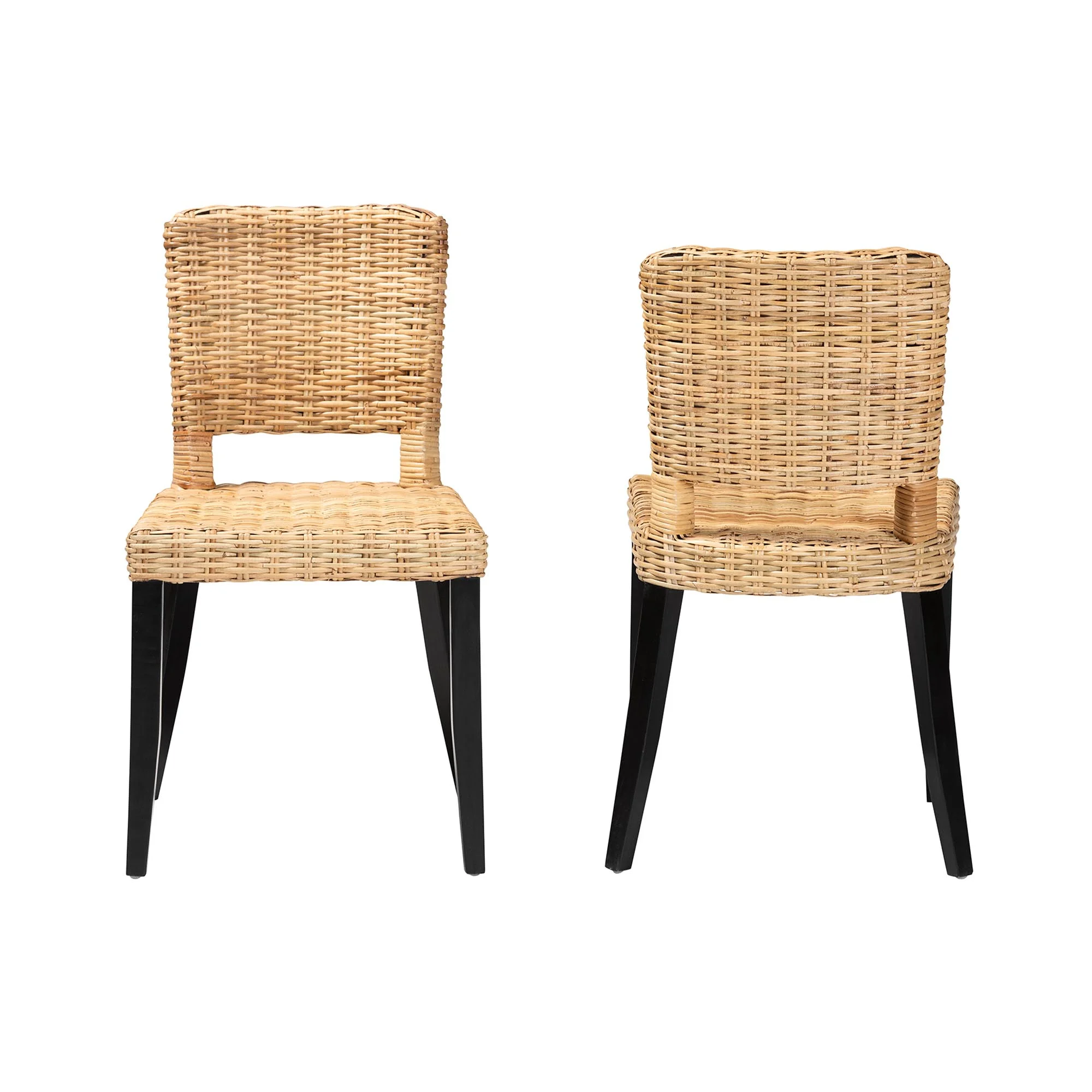 Baxton Studio Dermot Modern Bohemian Dark Brown Finished Wood and Natural Rattan 2-Piece Dining Chair Set