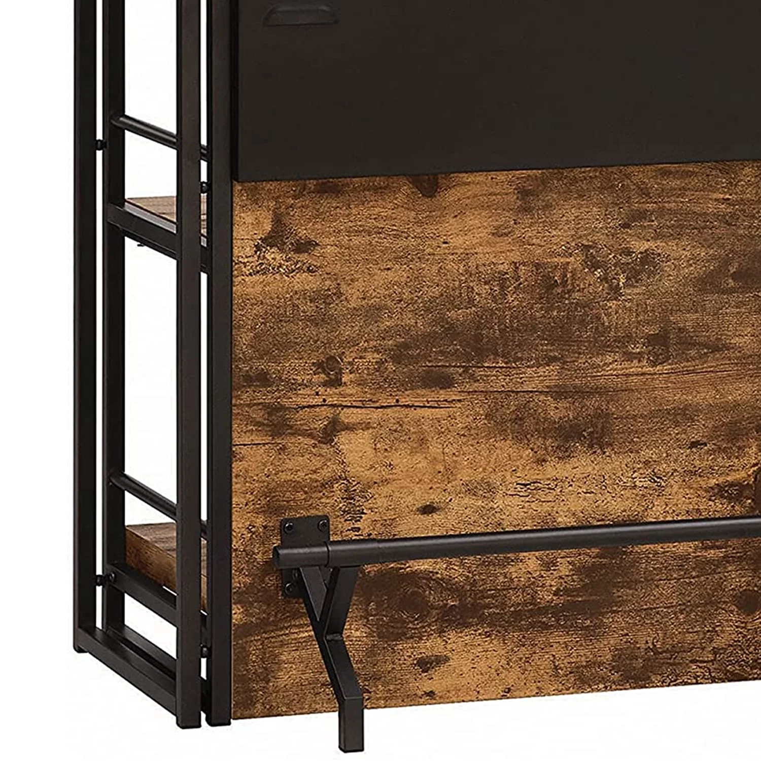 BenJara Urban Wooden Bar Unit with Stemware Rack, Wire Brushed Black