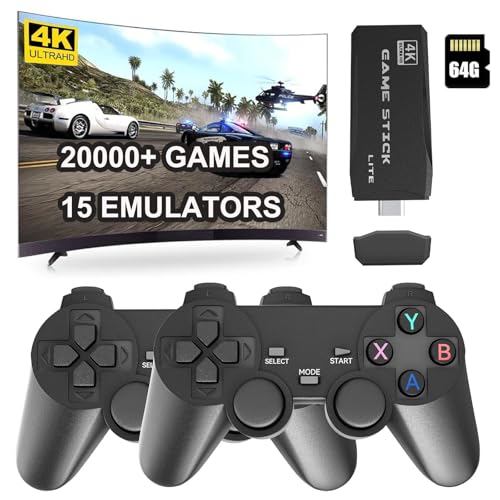 Newest Retro Game Console Stick, 4K HDMI Output & Dual 2.4G Wireless Controllers with 20000+ Games, Plug & Play Video Game Console - Ideal Gift for Gamers of All Age (64GB)