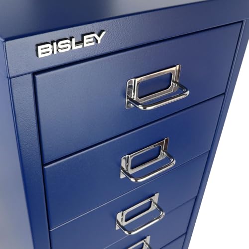 Bisley 10-Drawer Steel MultiDrawer Cabinet - Black, Chrome Pull Handles with Label Holders, Powder-Coated Steel, Removable Drawers, Fits Under Most Desks, Labels Included