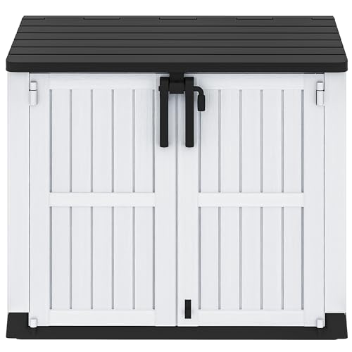 DWVO Outdoor Weather-Resistant Horizontal Storage Shed, 35 Cu Ft Capacity, Lockable and Waterproof, Suitable for Storing Garden Tools, Light Gray
