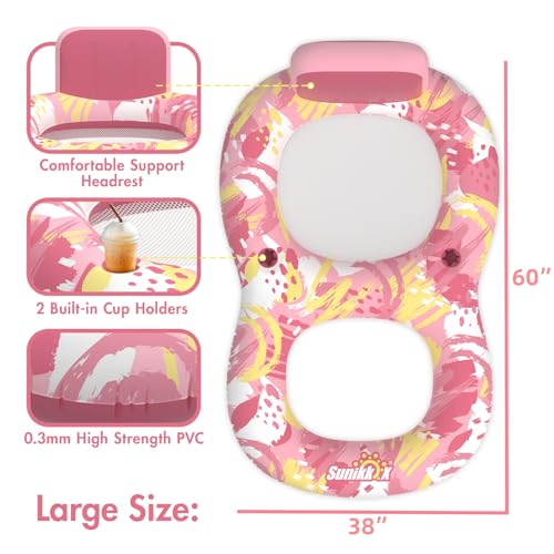 Pool Floats Adult with Backrest and 2 Cup Holder, Luxury Inflatable Chair Lounger Backrest, Cool Fun Pool Chair Floats for Summer, Swimming Pool, Beach, Enjoy Vacation