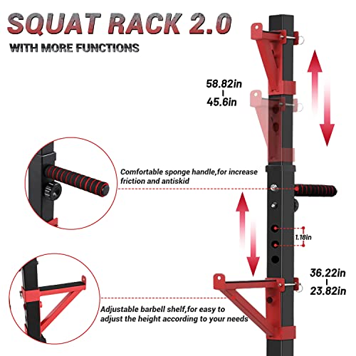 CANPA Squat Rack, Adjustable Barbell Rack Strength Training Barbell Stand with Dip Station Multi-Function Squat Stand Equipment for Home Gym Fitness 600Lbs