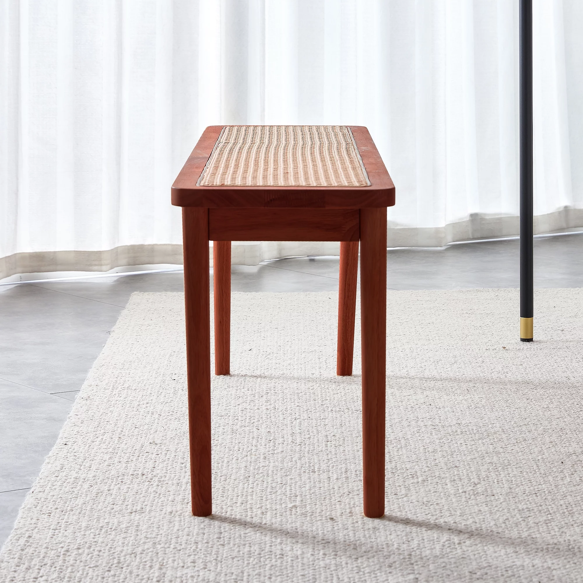 Ufurpie Solid Wood Bench with Rattan Woven,Dining Chair,Bed End Stool,Shoe Stool,Living Room,Dining Room,Hallway,Walnut