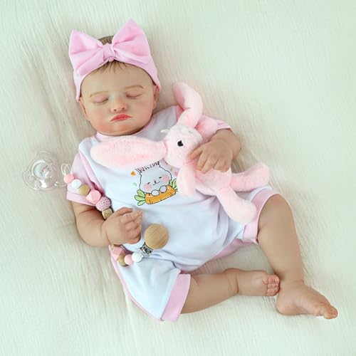 Lifelike Reborn Baby Dolls-20 inch Sleeping Realistic Newborn Baby Dolls, Soft Cloth Body with Feeding Toy for Kids Age 3 +