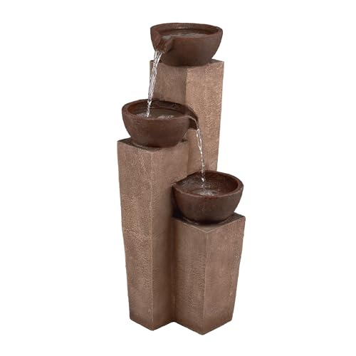 Alpine Corporation GIL1482 41” Outdoor 3-Tiered Weathered Stone Water Fountain with Natural Stone Look - Garden Water Feature for Patio, Lawn & Yard Decoration, Gray