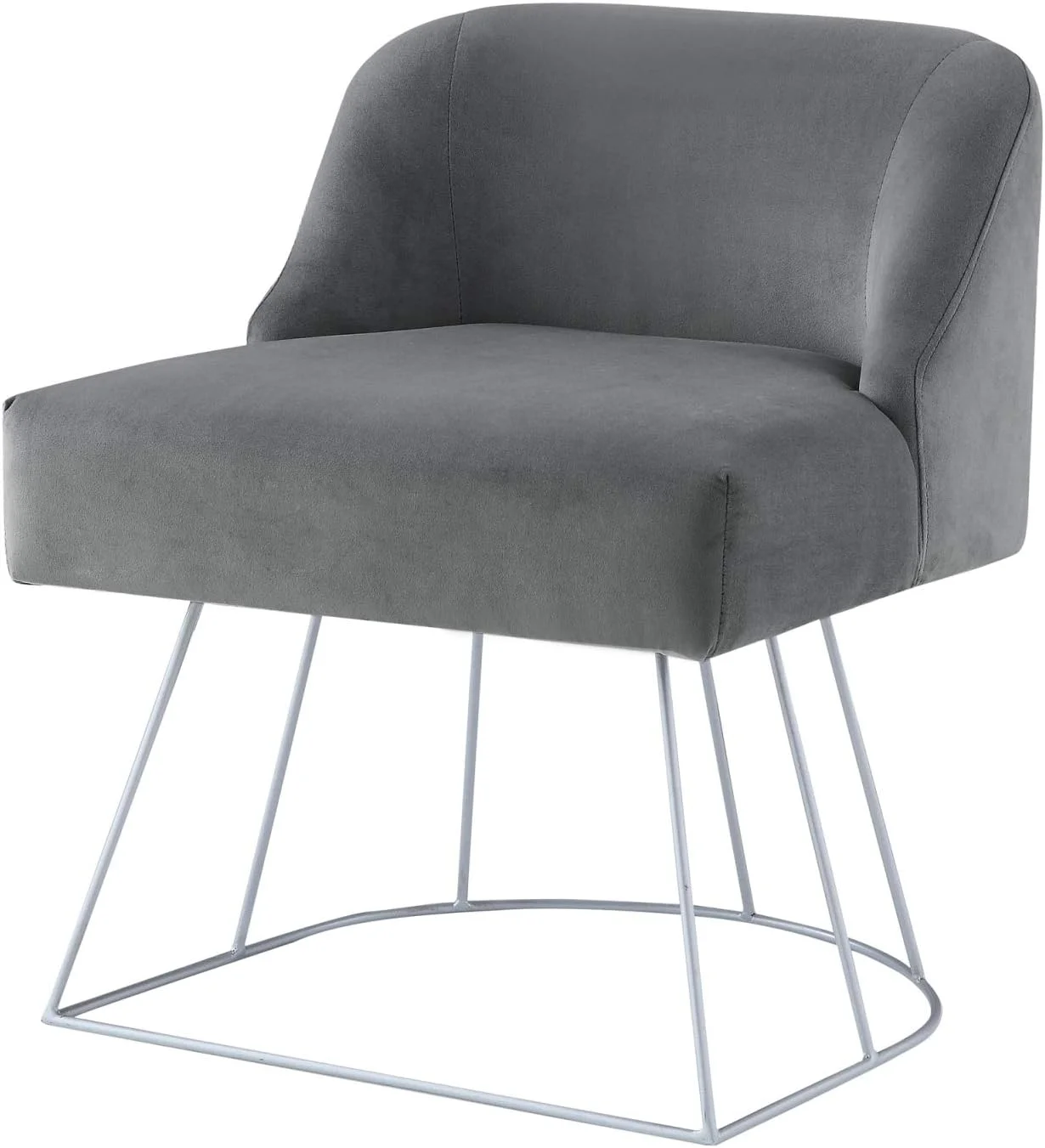 Odile Velvet Vanity Stool With Silver Base , Grey