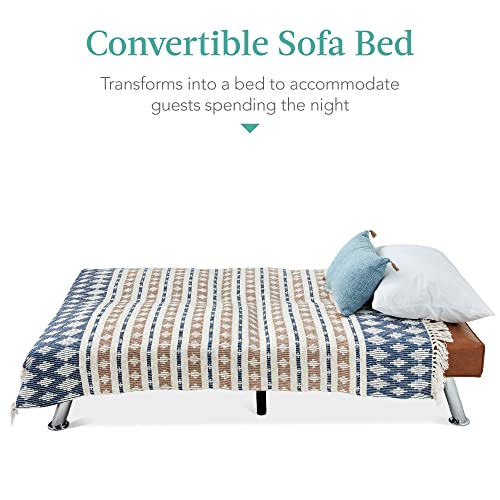 Best Choice Products Faux Leather Upholstered Modern Convertible Futon, Adjustable Folding Sofa Bed, Guest Bed w/Removable Armrests - Blue