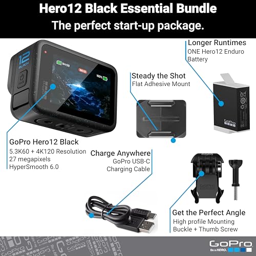 GoPro Hero12 Black E-Commerce Package - Waterproof Action Camera with 5.3K60 Ultra HD Video, 27MP Photos, HDR, 1/1.9