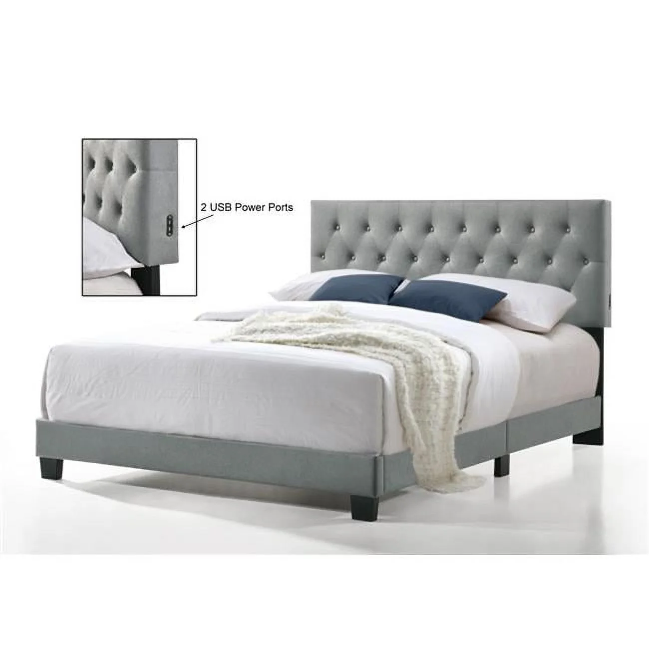 Royale Tufted Bed with USB Power Connection