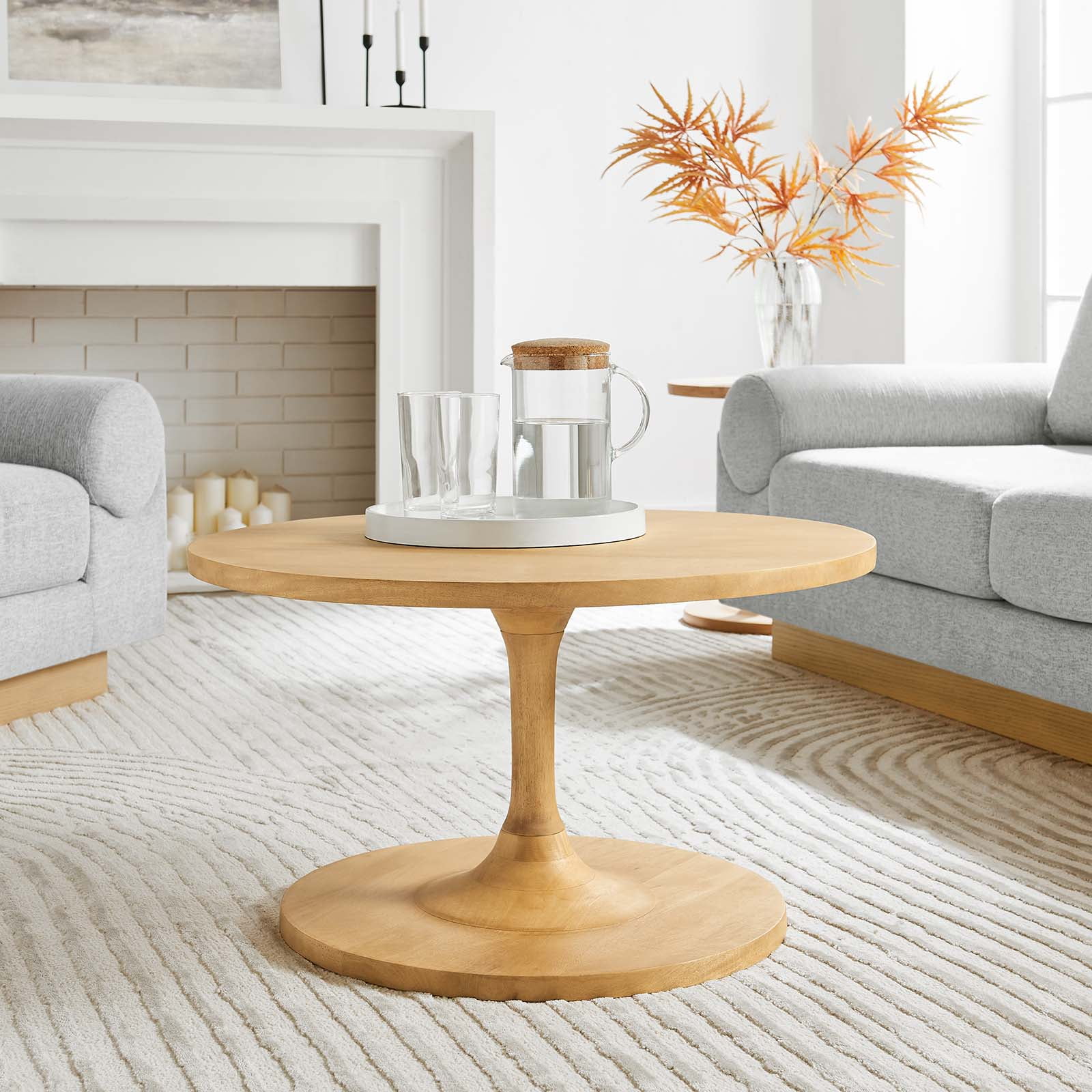 Modway Lina Round Wood Coffee Table in Oak