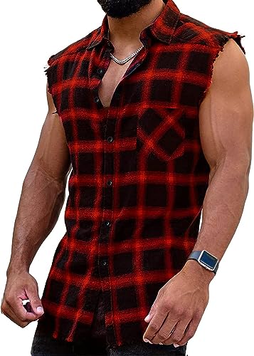 Men's Sleeveless Flannel Shirt - Plaid Design for Summer Wear Casual Button-Down Vest Shirts