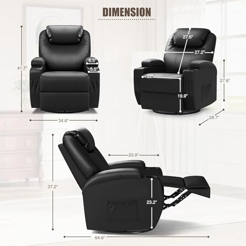 JUMMICO Power Lift Recliner Chair with Massage for Elderly PU Leather Modern Reclining Sofa Chair with Cup Holders, Remote Control, Adjustable Furniture (Black)