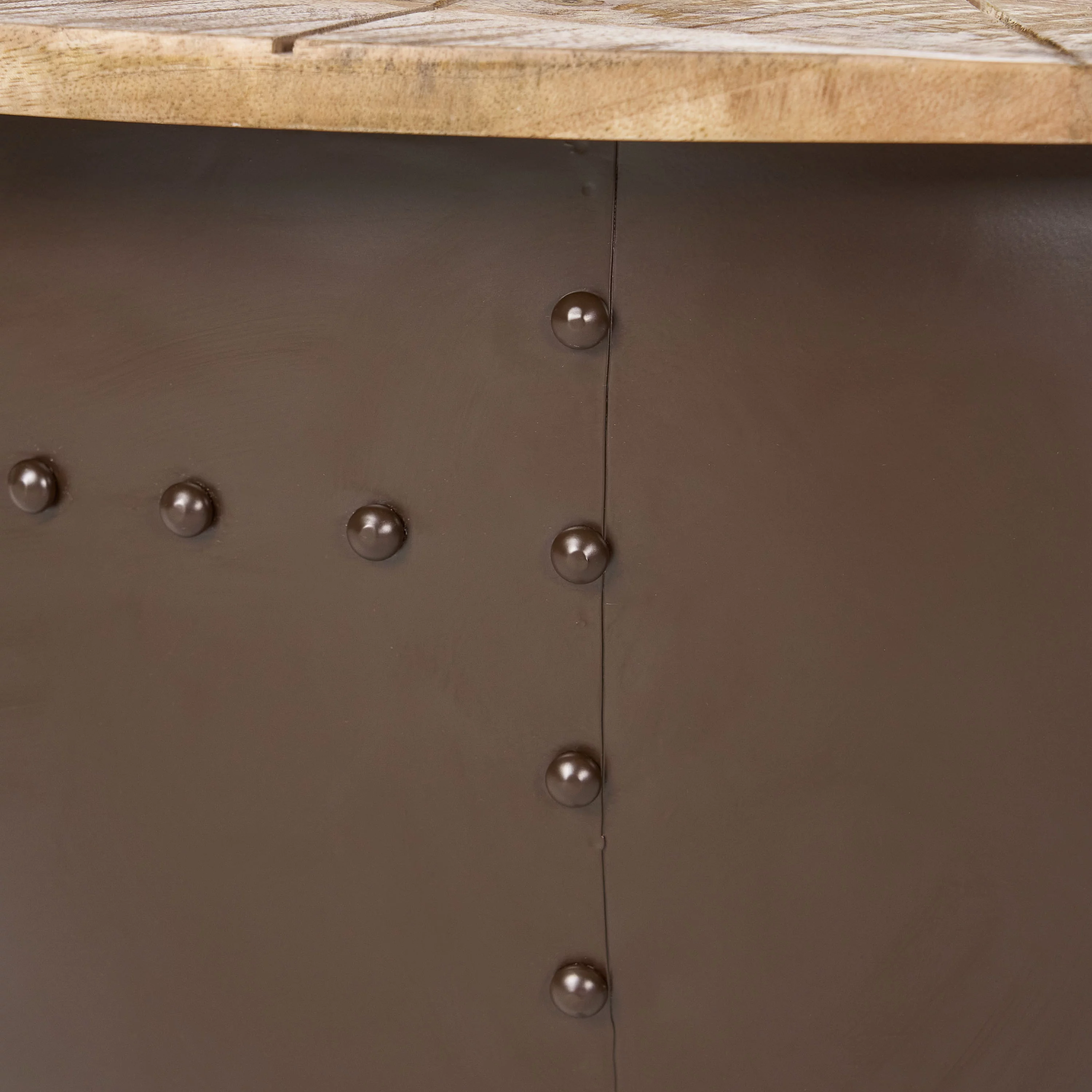 Kim Handcrafted Boho Mango Wood and Iron Accent Table, Natural and Black