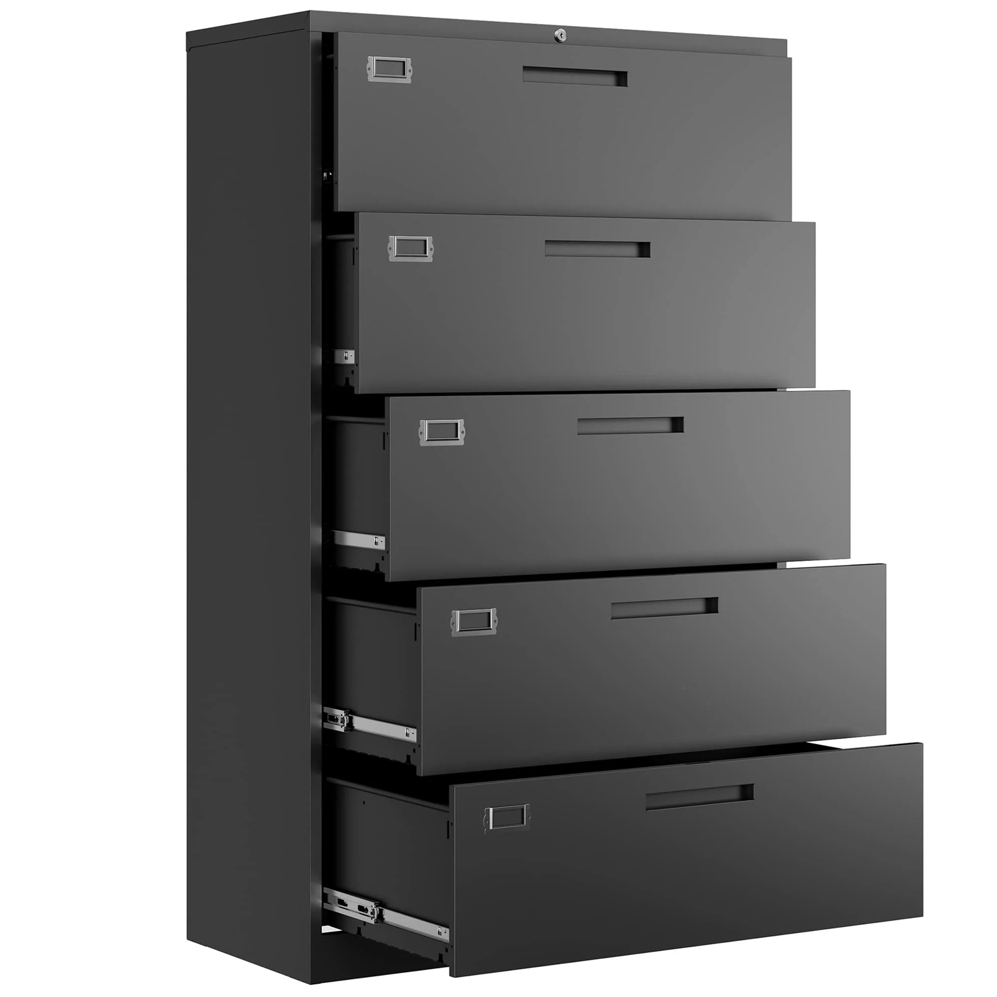Fesbos 5 Drawer File Cabinet with Lock,Metal Lateral Filing Cabinets for Home Office Hanging Files Letter/Legal/F4/A4 Size(Black-Requires Installation)