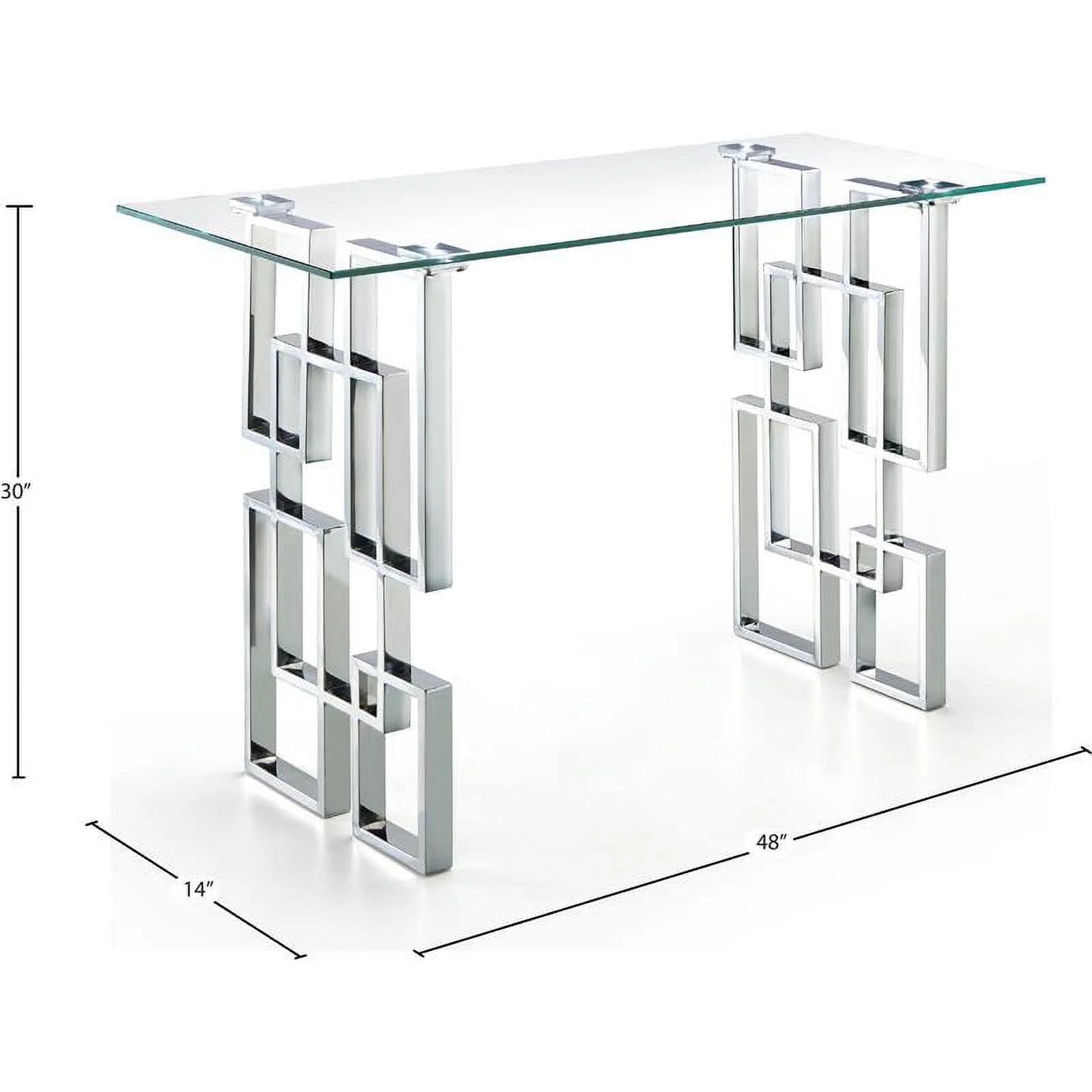 Meridian Furniture Alexis Glass Top Console Table with Durable Chrome Base