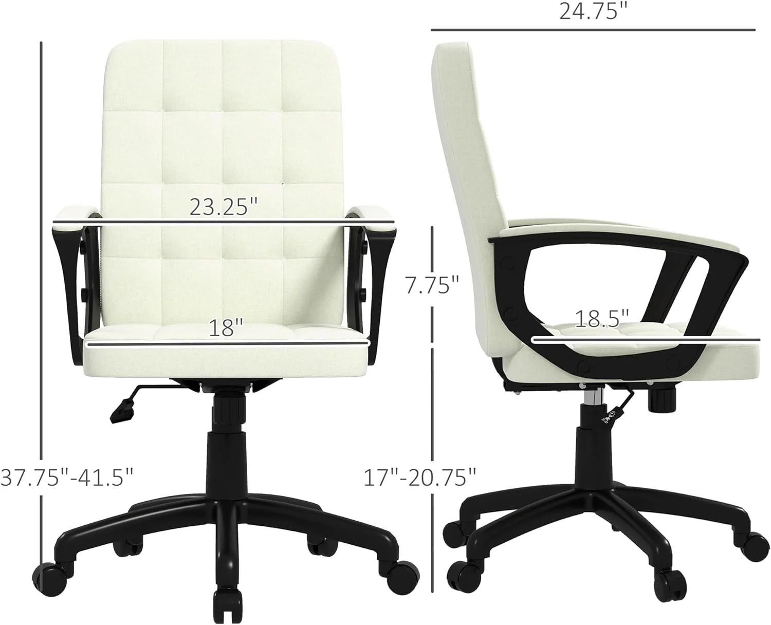 Fabric Office Chair, Computer Desk Chair, Swivel Task Chair With Arms, Adjustable Height, Swivel Wheels, Back, Cream White
