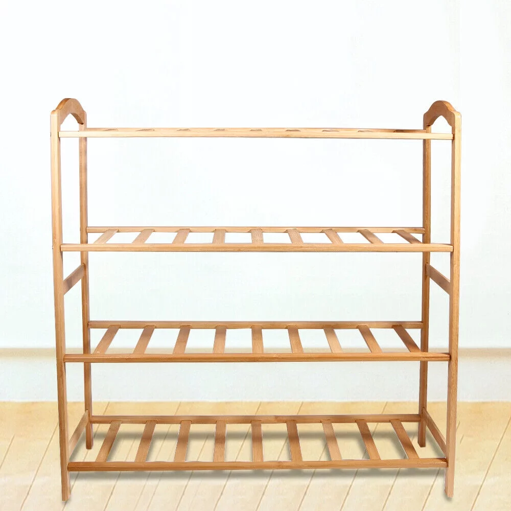 JahyShow 4 Tier Wood Color Shoe Shelf - Bamboo Storage Unit, Adjustable Height Shoe Rack for Entryways and More