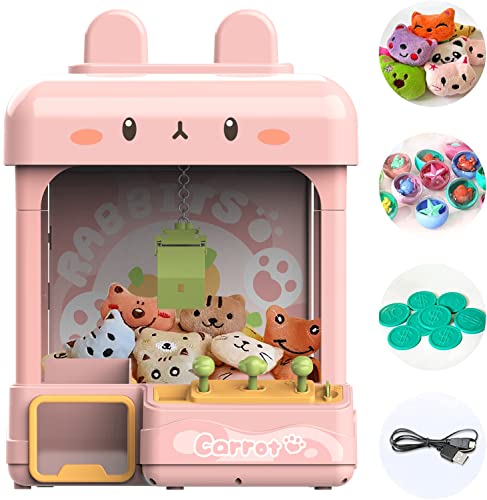 Large Claw Machine for Kids Adults with Prizes, Adjustable Sound & Light, Candy Crane Vending Machine for Girls, Mini Electronic Arcade Game Dispenser Toys for Party Birthday Gifts - Bunny