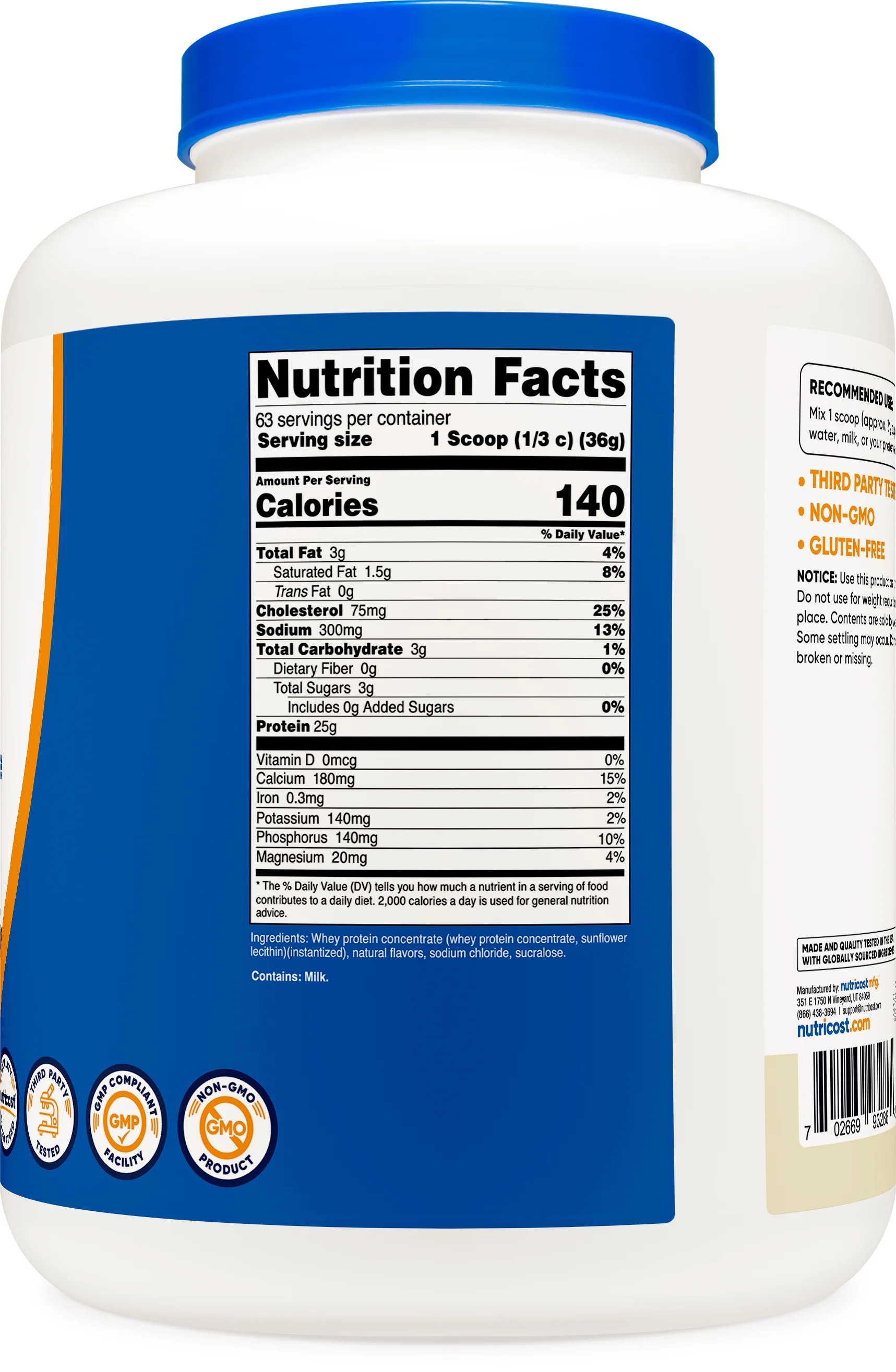 Nutricost Whey Protein Concentrate Powder (Vanilla) 5LBS - Gluten Free, Non-GMO Supplement