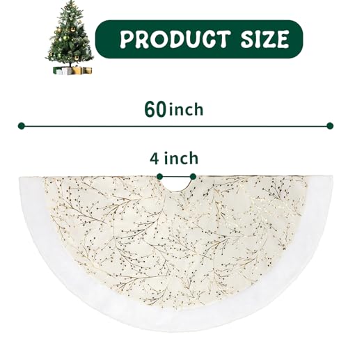 48 Inch Christmas Tree Skirt,White and Gold Faux Fur Xmas Tree Skirt,Thick Plush Velvet Tree Skirt for 4ft/6ft/7.5ft/9ft Christmas Trees,Large White Christmas Tree Skirt for Holiday Decoration
