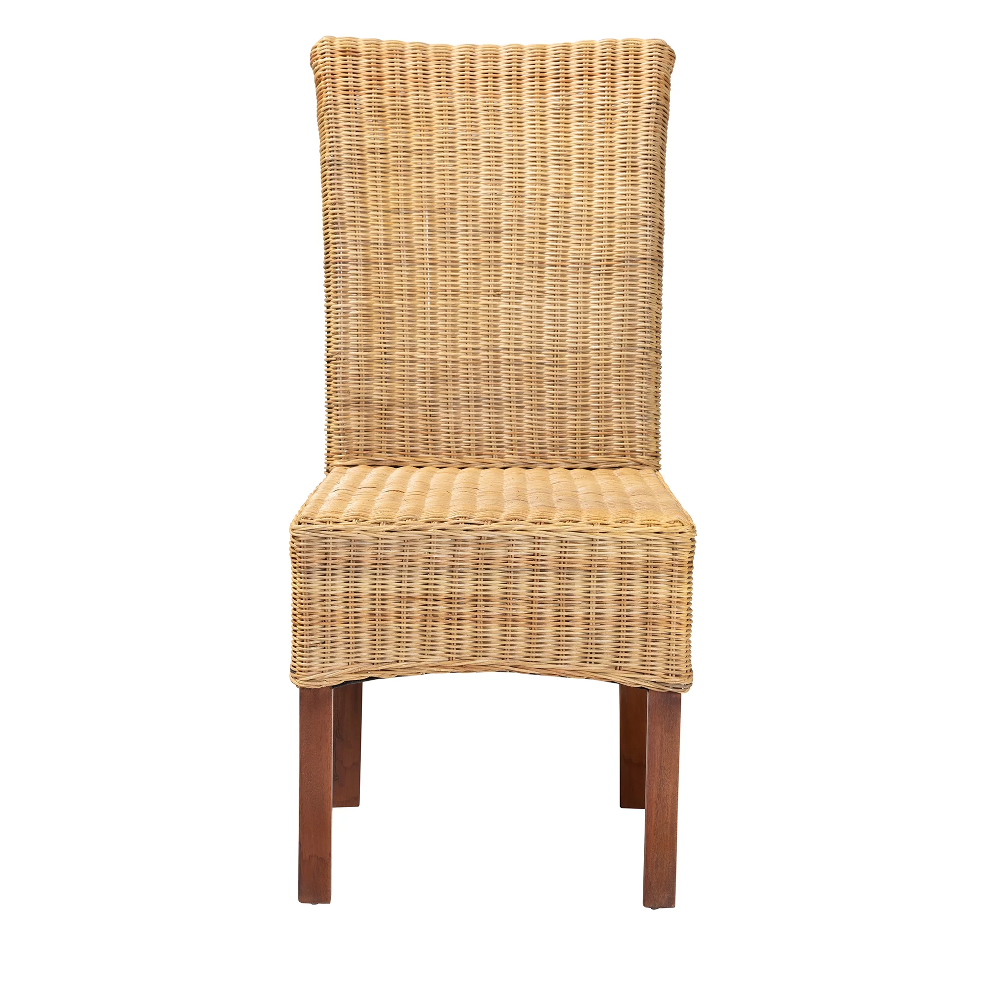 bali & pari Shamara Modern Bohemian Natural Rattan and Mahogany Wood Dining Chair