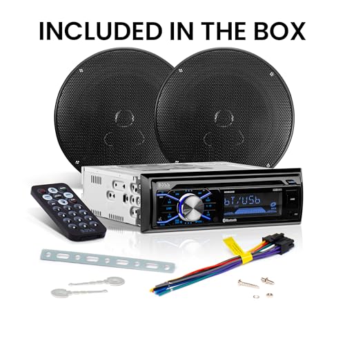 BOSS Audio Systems 656BCK Car Stereo Package - Single Din, Bluetooth, CD MP3 USB AM FM Radio, 6.5 Inch 2 Way Full Range Speakers, Black