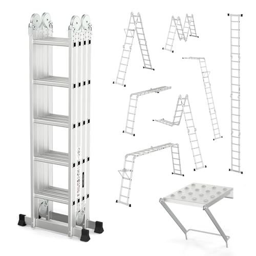 LUISLADDERS Folding Ladder Multi-Purpose Aluminium Extension 7 in 1 Step Heavy Duty Combination EN 131 Standard (12.5 Feet)