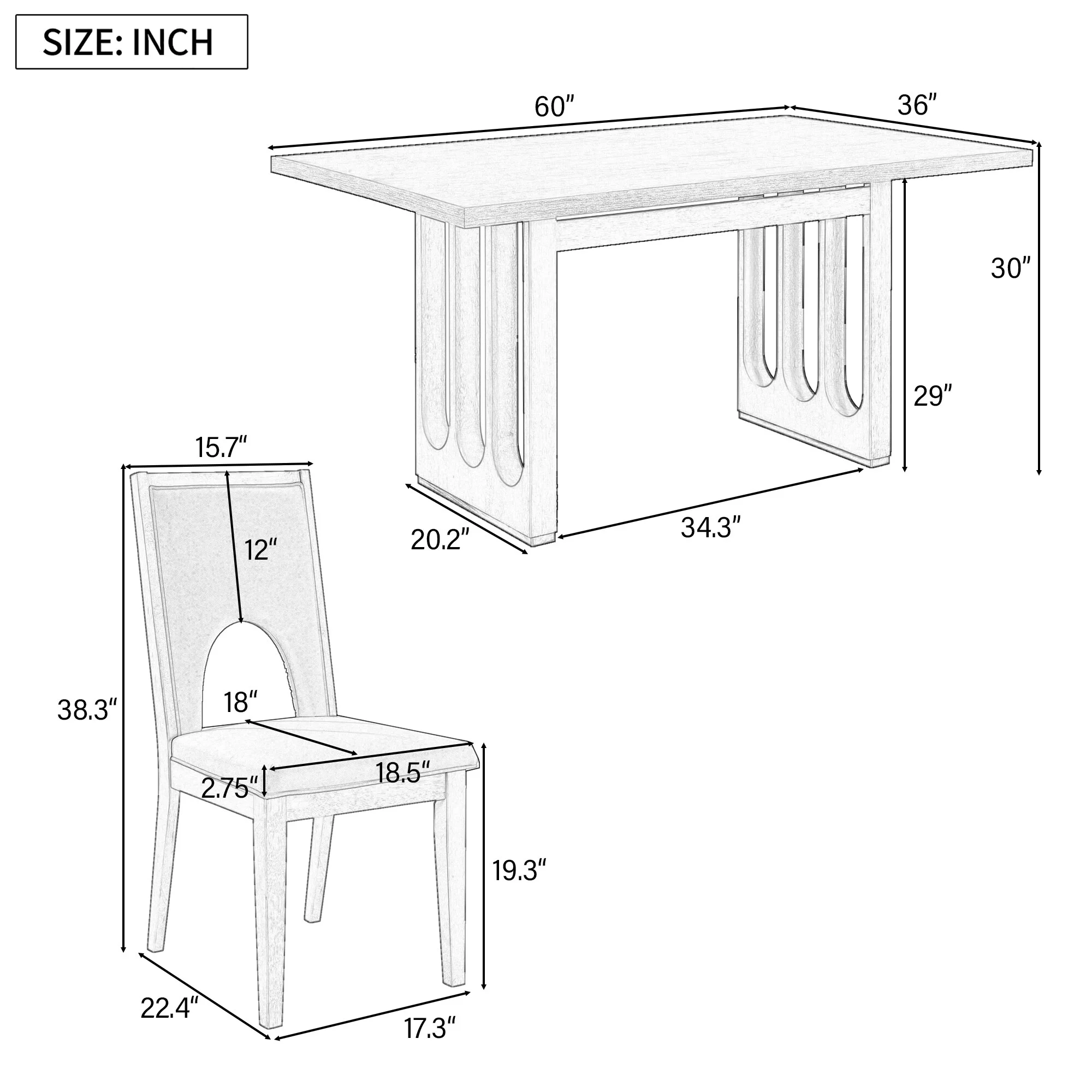Natural Wood Wash 7-Piece Dining Table Set with 6 Upholstered Chairs