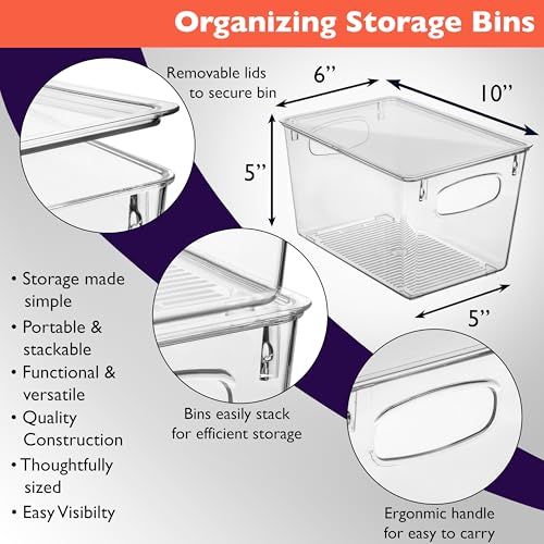 ClearSpace Plastic Storage Bins With lids, 4 Pack – Perfect Pantry Organization and Storage – Fridge Organizer, Pantry Storage Containers and Storage Bins, Cabinet Organizers