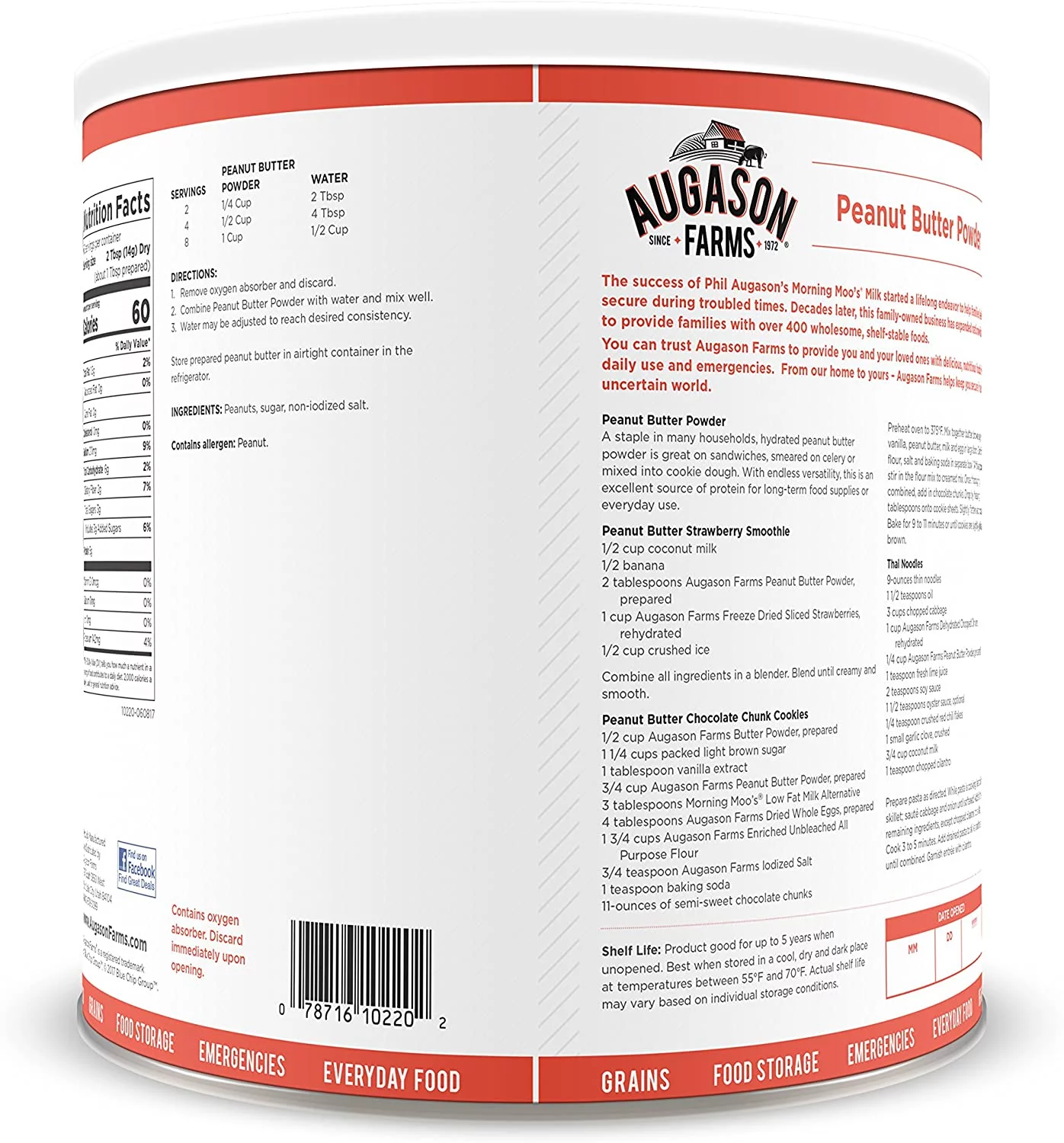 Augason Farms Peanut Butter Powder 2 Lbs No. 10 Can