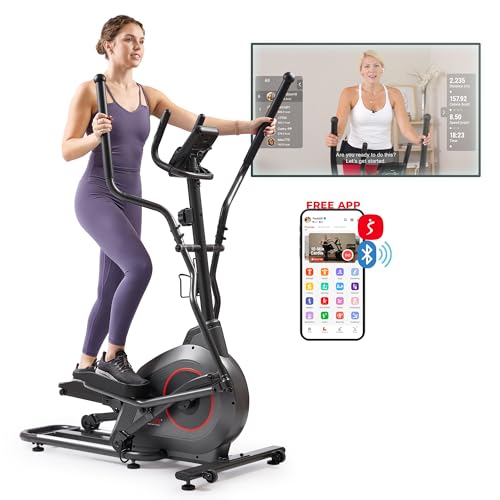 Sunny Health & Fitness Smart Upright Elliptical w/Pulse Sensor Built-in, Indoor Full-Body Cross-Training & Cardio Exercise Machine for Home, Free SunnyFit App Connection, Optional Long Stride Length
