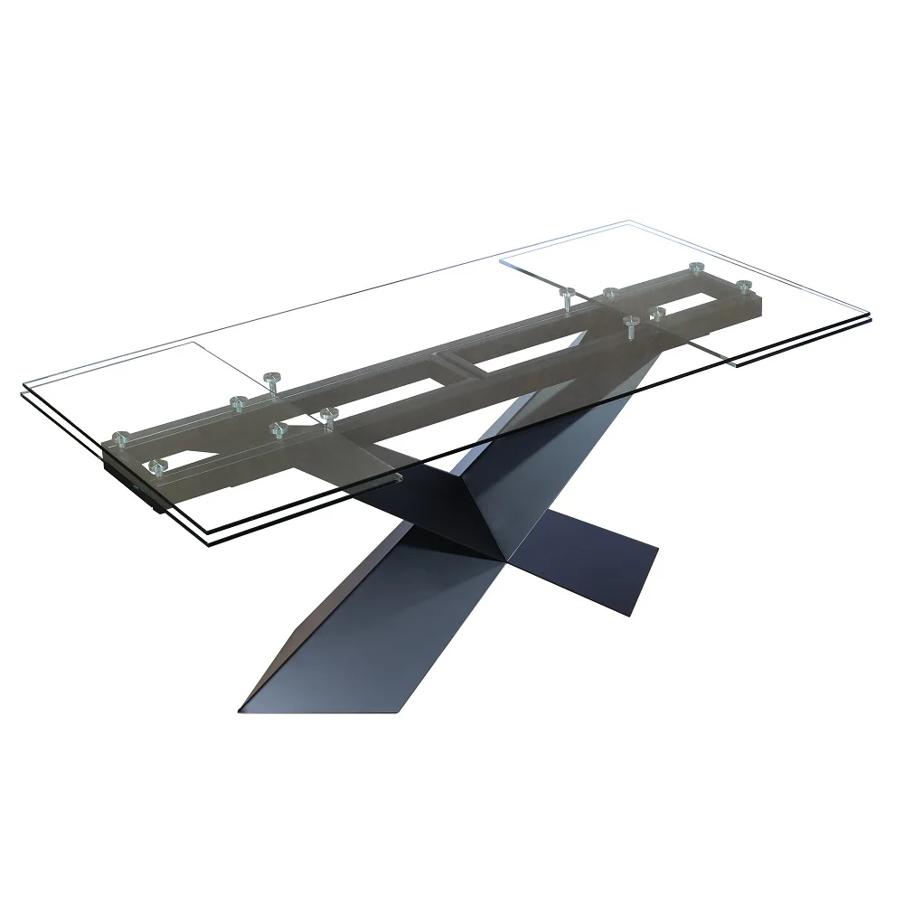 Davee Transparent Glass Top with Metal Leg Extendable Dining Table