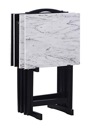 Linon Nikki Brown Faux Marble Tray Table Set