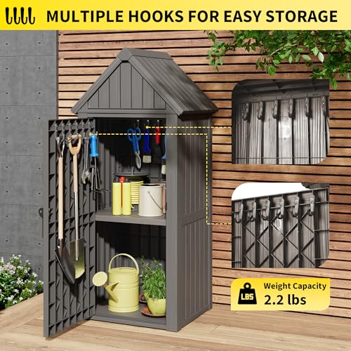 Outdoor Resin Storage Shed, Upgrade Durable Storage Cabinet with Removable Shelves and Lock Ring, Reinforced Floor, All-Weather Construction for Garden Patio Lawn (Black)