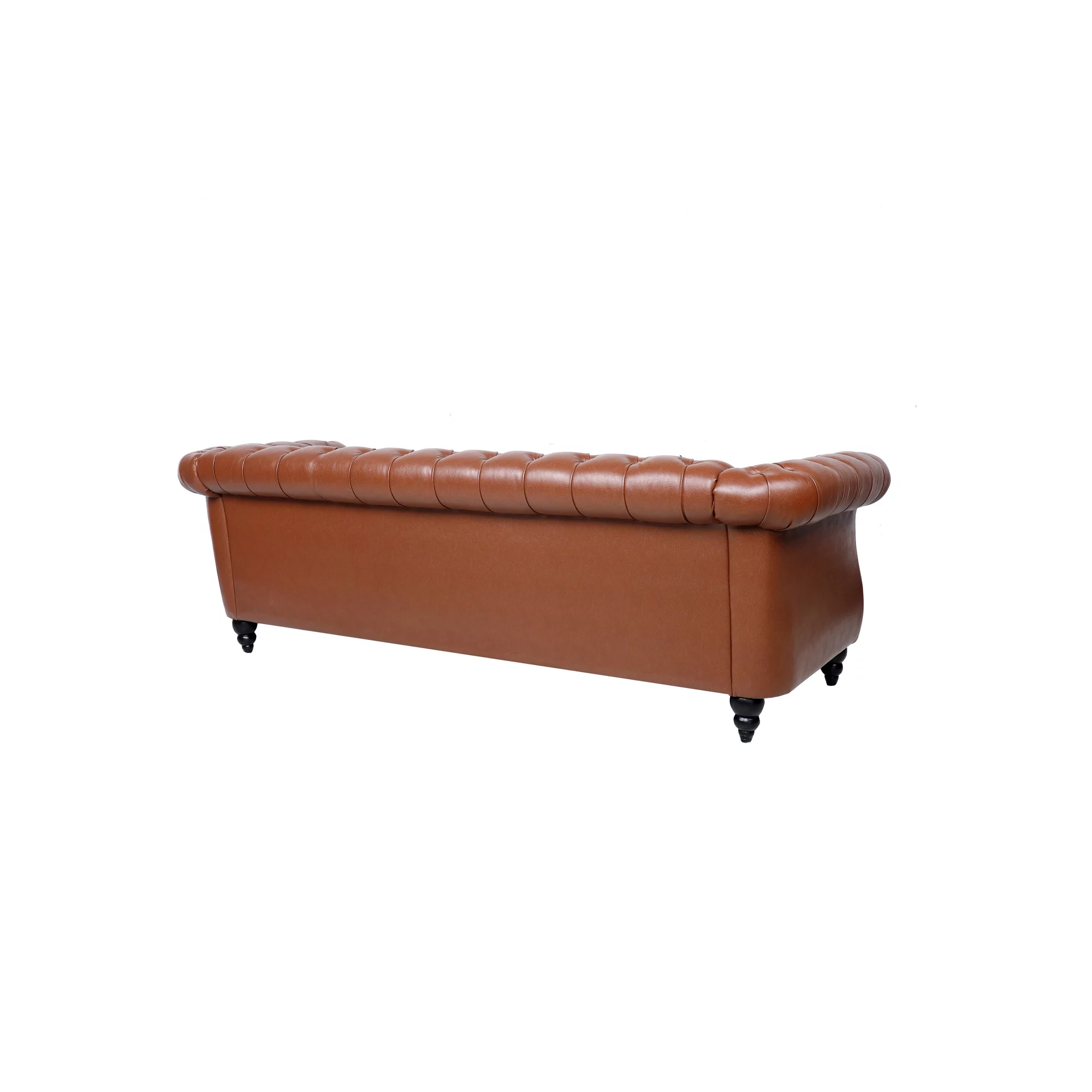 Chairone House 84' Brown Pu Rolled Arm Chesterfield Three Seater Sofa.