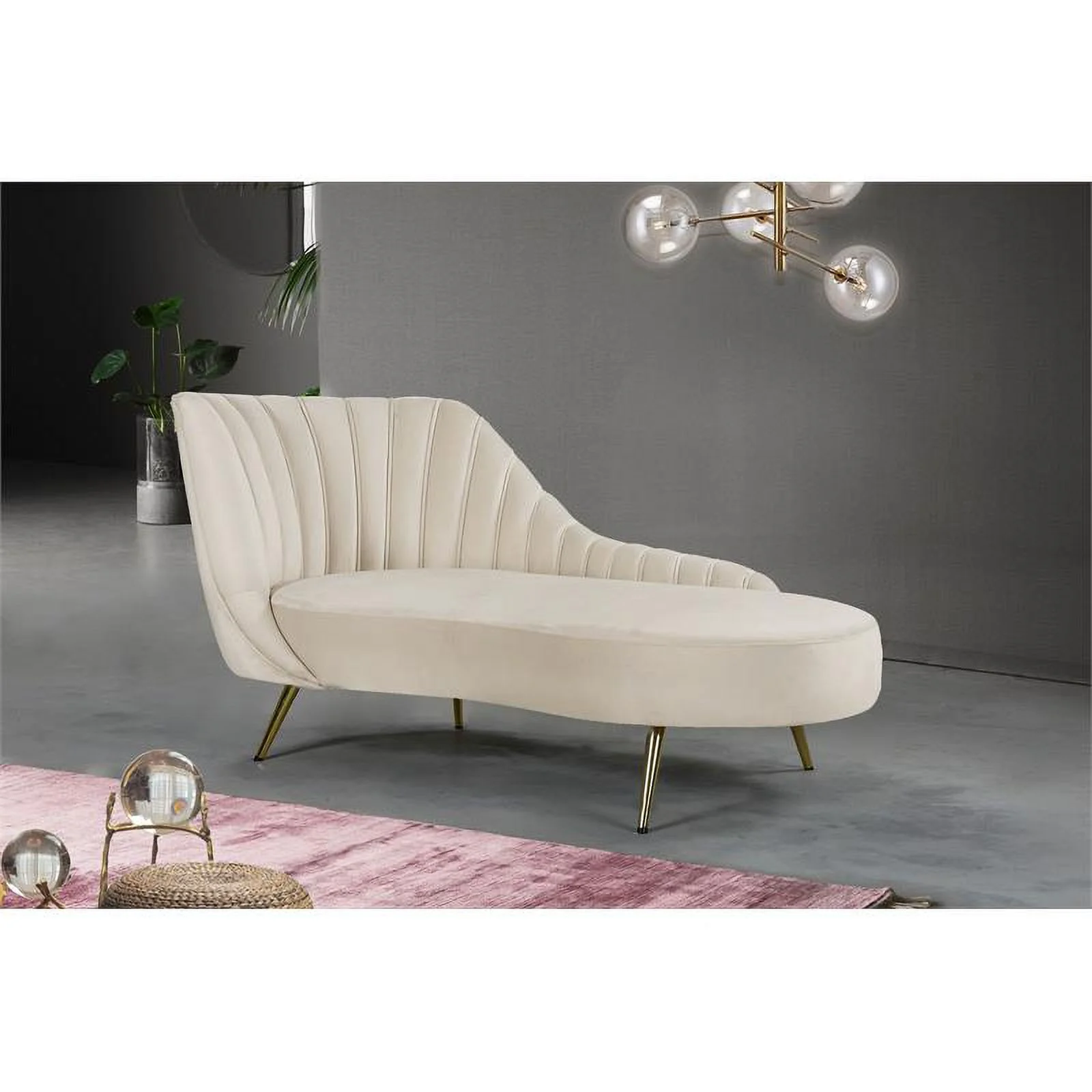 Home Square 2-Piece Set with Accent Chair and Chaise in Cream and Gold