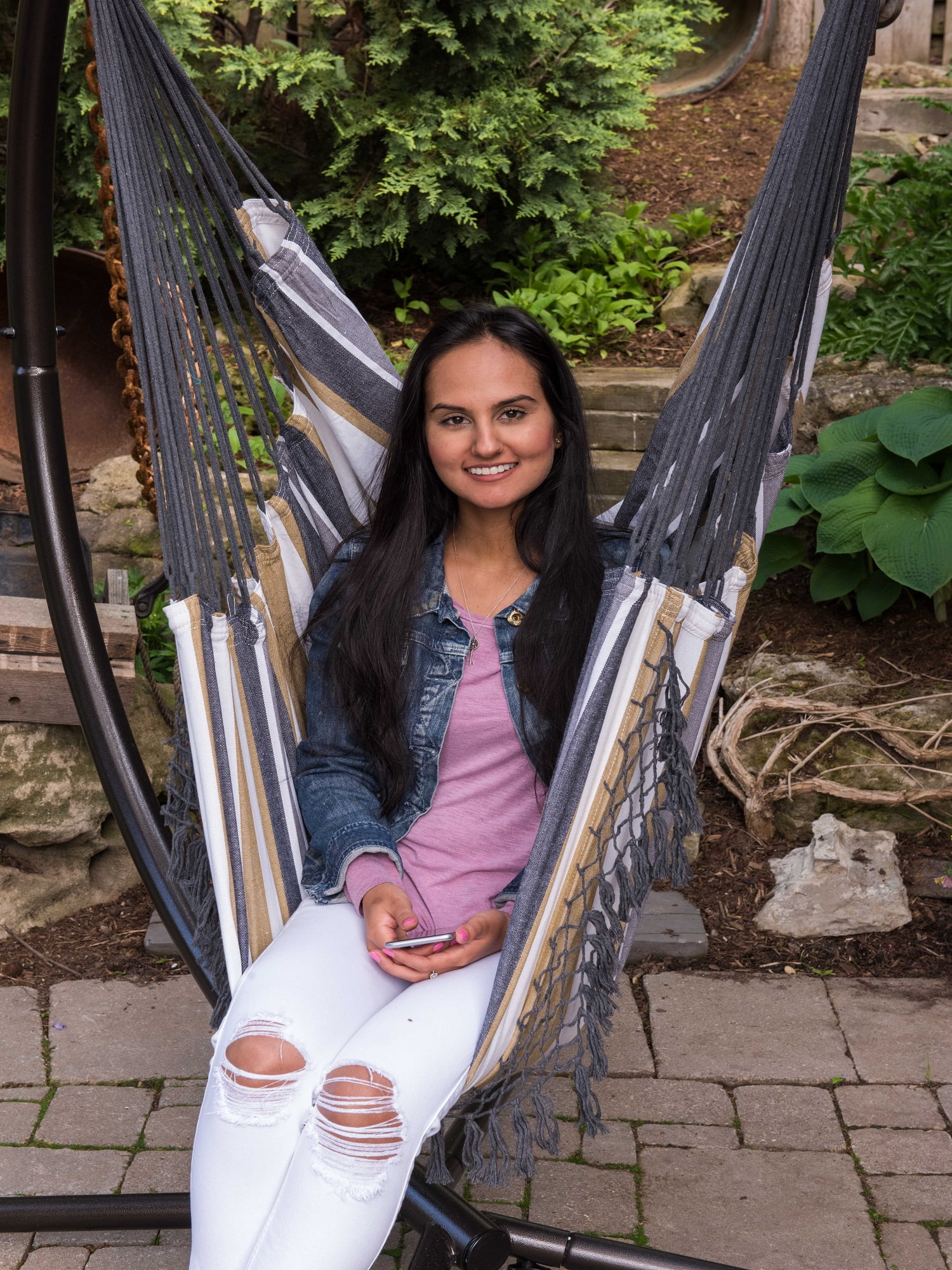 The Hamptons Collection 72” Grey Brazilian Style Hammock Chair with a Hanging Bar