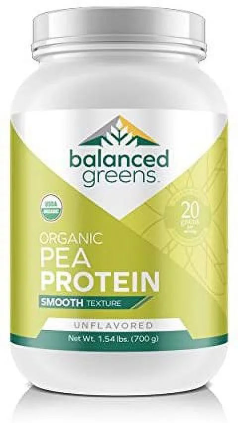 Raw Vegan Pea Protein Powder – 20 g. of Certified-Organic, Plant Based Protein Powder with BCAAs and Iron Known to Boost Energy, Strength, Focus, and More by Balanced Greens, Unflavored, 27 Servings