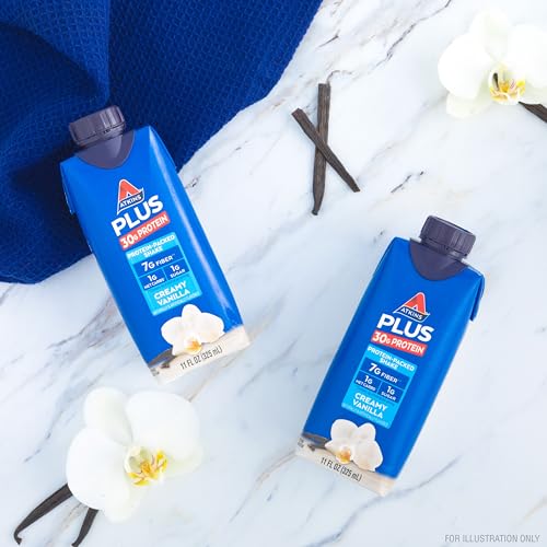 Atkins Creamy Milk Chocolate PLUS Protein Shake, 30g Protein, 7g Fiber, 2g Net Carb, 1g Sugar, Keto Friendly, Low Carb, High Protein Drink, 12 Count