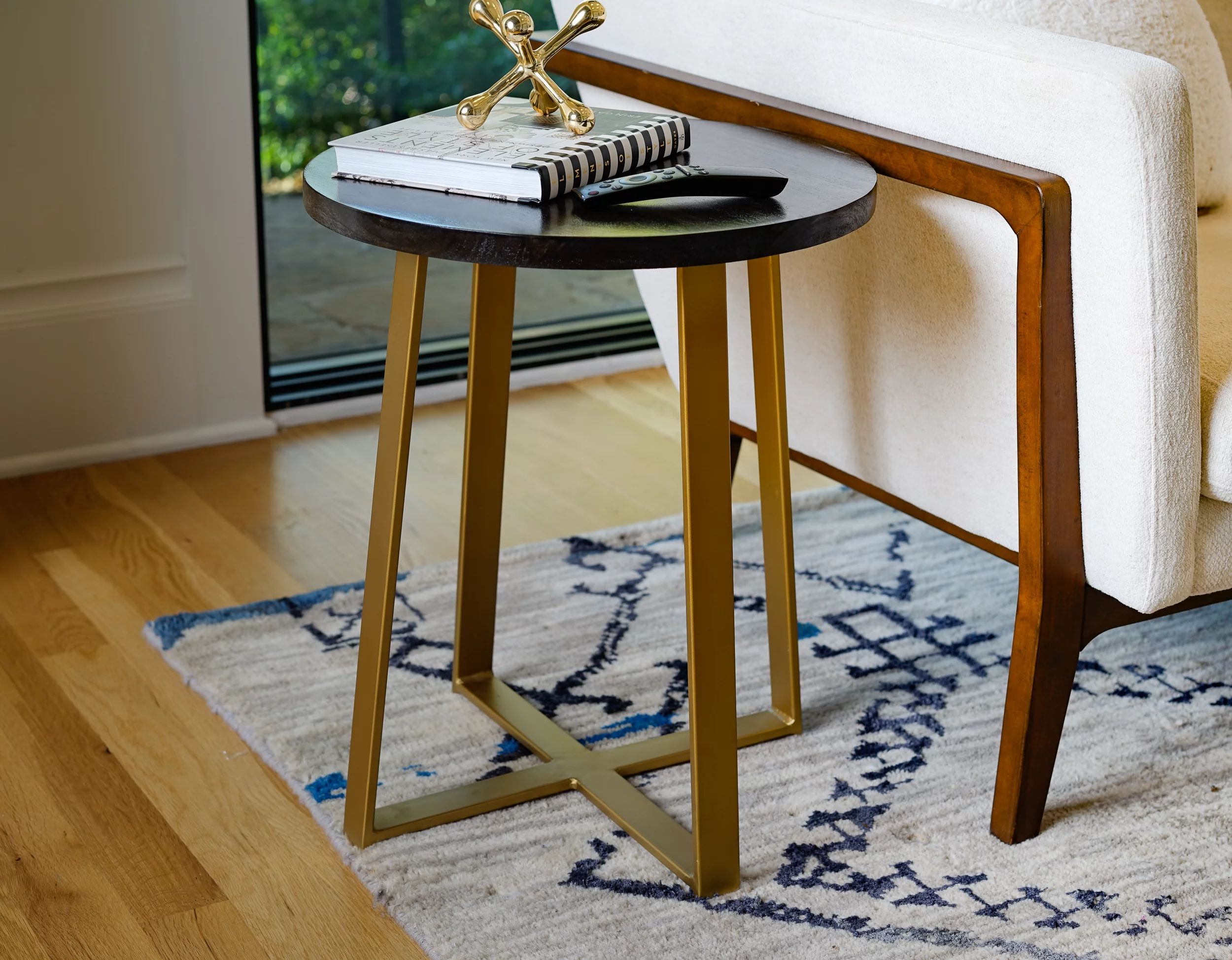 Posh Pollen Ross Black Wood Round Side Table, Black