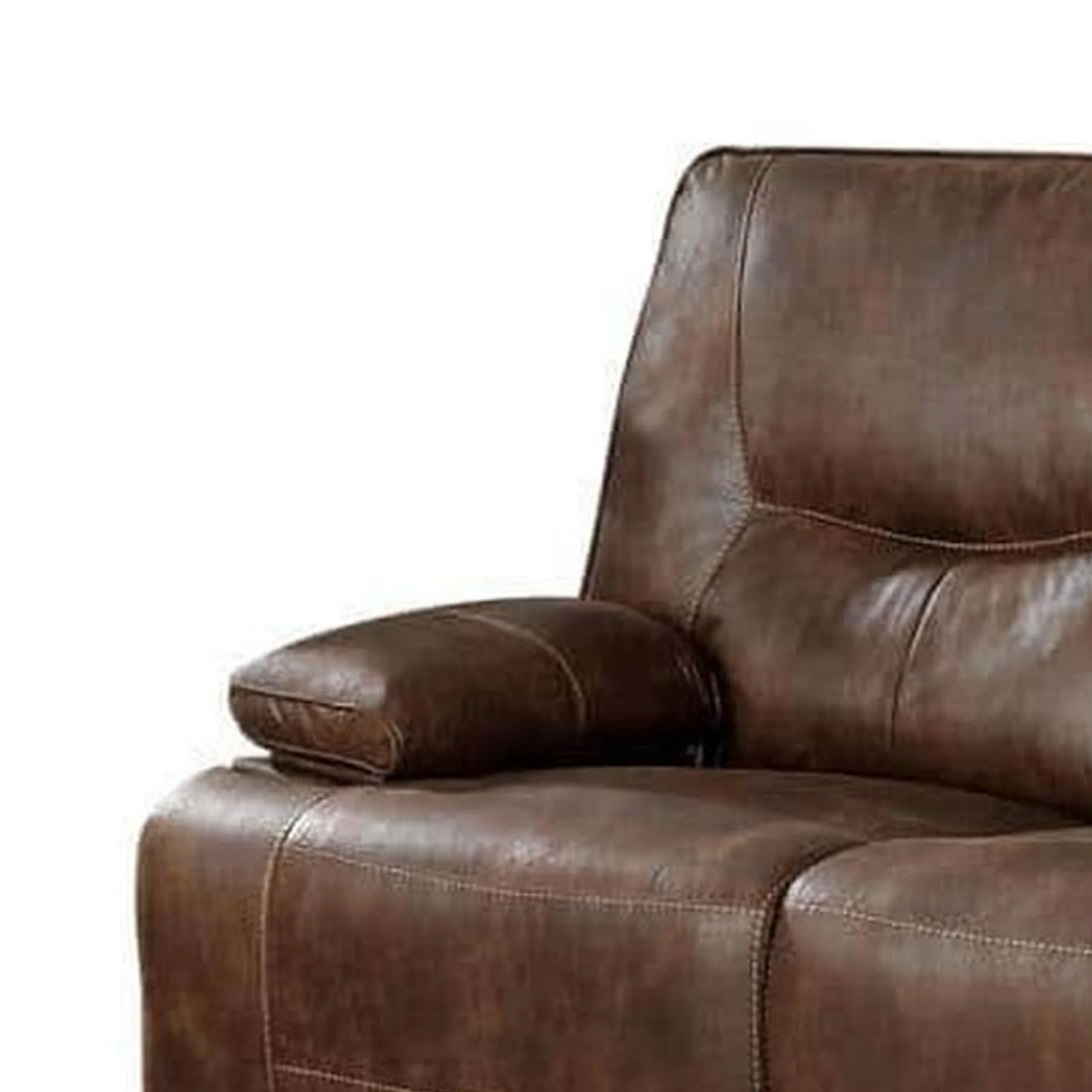 Benzara  90 in. Heli Power Reclining Sofa with Pull Tab Footrest & USB Port, Brown