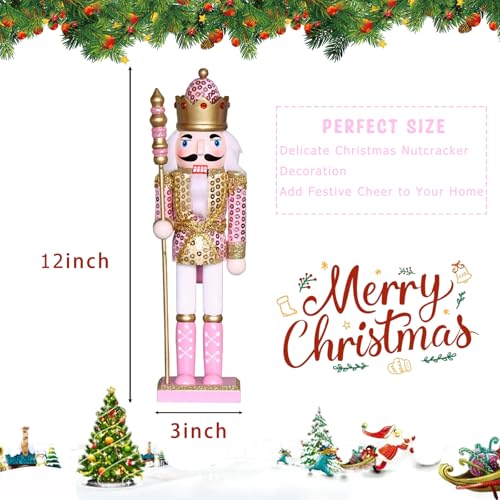 Nutcracker Ornaments 15 Inch Nutcrackers Figures Traditional Wooden Christmas Decor Doll Ornament for Festival Party Shelves and Tables Gifts(15in Pink)