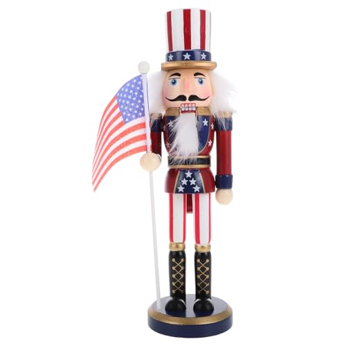 PRETYZOOM Patriotic Nutcracker Figurines Wooden Uncle Nutcracker Soldier Statue with Cane 4th of July Tabletop Ornaments for Independence Day Decoration Nutcracker Figures