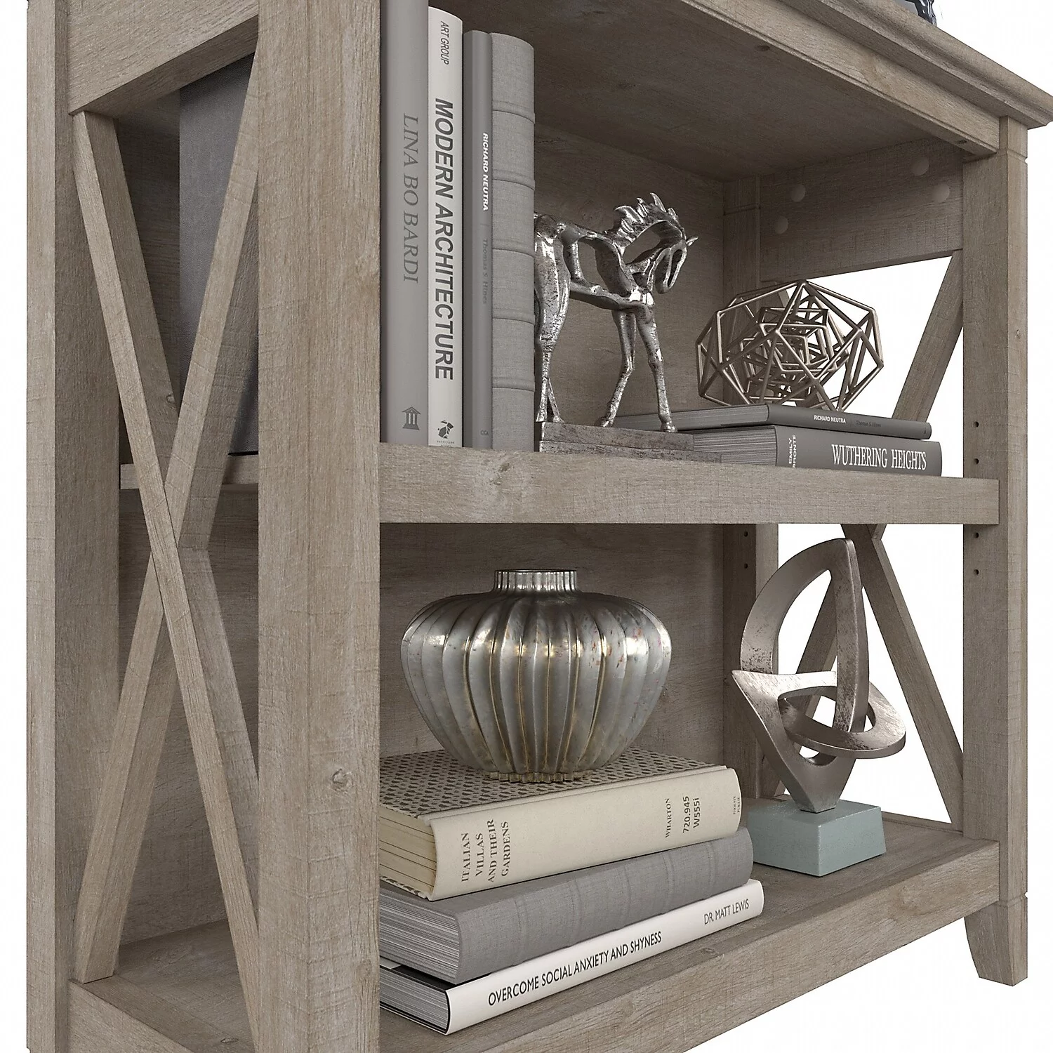 Bush Furniture Key West Small 2 Shelf Bookcase, Washed Gray