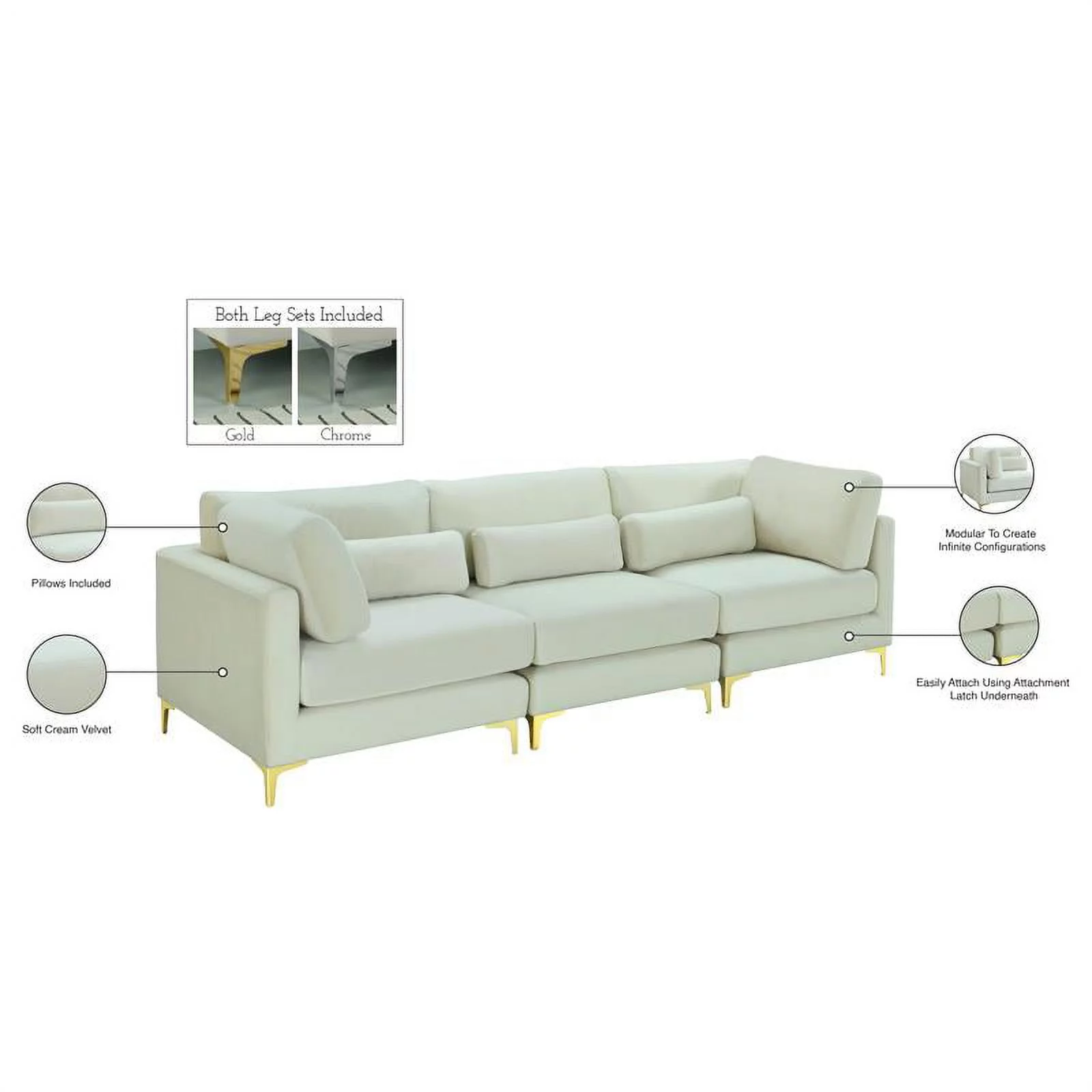 Meridian Furniture Julia Cream Velvet Modular Sofa