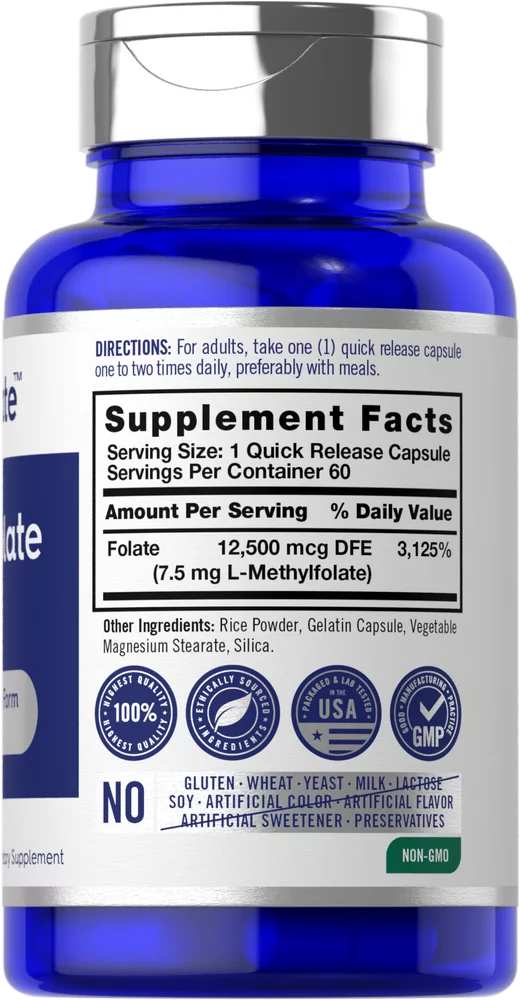 L Methylfolate 7.5 mg | 60 Capsules | Methyl Folate, 5-MTHF | by Opti-Folate